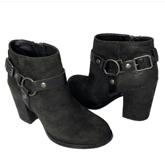 ASH Falcon Harness Moto Ankle Boots Black  Brushed Leather Chunky Heels 38 8 - Picture 2 of 15